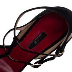 Carolina Herrera Black Suede T Strappy Open Toe Sandals Size 38