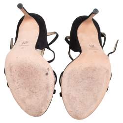 Carolina Herrera Black Suede T Strappy Open Toe Sandals Size 38
