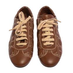 Pre Owned Carolina Herrera Brown Leather Low Top Sneakers Size 38