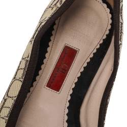 Pre Owned Carolina Herrera Beige/Brown Canvas And Leather Bow Ballet Flats Size 39