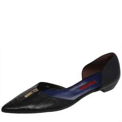 Pre Owned Carolina Herrera Black Leather Pointed Toe Flats Size 39