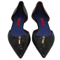 Pre Owned Carolina Herrera Black Leather Pointed Toe Flats Size 39