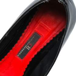 Carolina Herrera Black Patent Leather Bow Block Heel Pumps Size 41