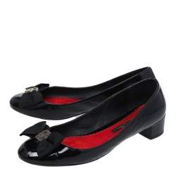 Carolina Herrera Black Patent Leather Bow Block Heel Pumps Size 41