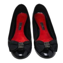Carolina Herrera Black Patent Leather Bow Block Heel Pumps Size 41