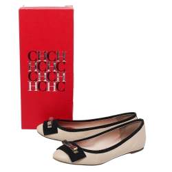 Pre Owned Carolina Herrera Cream Leather Bow Ballet Flats Size 38