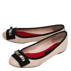 Pre Owned Carolina Herrera Cream Leather Bow Ballet Flats Size 38