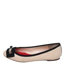 Pre Owned Carolina Herrera Cream Leather Bow Ballet Flats Size 38