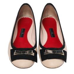 Pre Owned Carolina Herrera Cream Leather Bow Ballet Flats Size 38