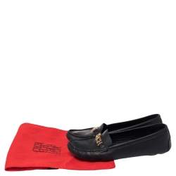 Pre Owned Carolina Herrera Black Leather Logo Detail Slip On Loafers Size 38