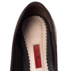 Pre Owned Carolina Herrera Brown/Beige Monogram Canvas Bow Cap Toe Ballet Flats Size 39