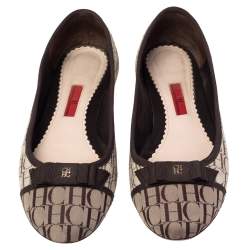 Pre Owned Carolina Herrera Brown/Beige Monogram Canvas Bow Cap Toe Ballet Flats Size 39