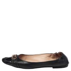 Pre Owned Carolina Herrera Black Leather Cut Out Initials Scrunch Ballet Flats Size 40