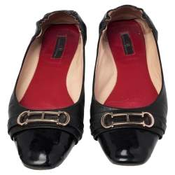 Pre Owned Carolina Herrera Black Leather Cut Out Initials Scrunch Ballet Flats Size 40
