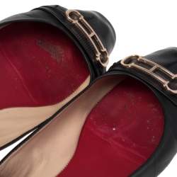 Pre Owned Carolina Herrera Black Leather Cut Out Initials Scrunch Ballet Flats Size 40