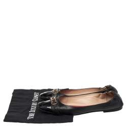 Pre Owned Carolina Herrera Black Leather Cut Out Initials Scrunch Ballet Flats Size 40