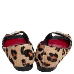 Pre Owned Carolina Herrera Brown Animal Print Calf Hair Open Toe Ballet Flats Size 40