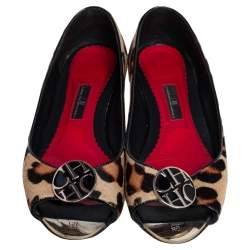 Pre Owned Carolina Herrera Brown Animal Print Calf Hair Open Toe Ballet Flats Size 40