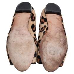 Pre Owned Carolina Herrera Brown Animal Print Calf Hair Open Toe Ballet Flats Size 40