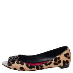 Pre Owned Carolina Herrera Brown Animal Print Calf Hair Open Toe Ballet Flats Size 40