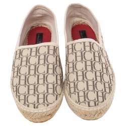 Carolina Herrera Beige Monogram Canvas Espadille Flats Size 36