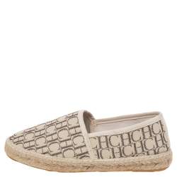 Carolina Herrera Beige Monogram Canvas Espadille Flats Size 36