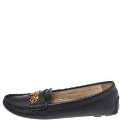 CH Carolina Herrera Black Leather Logo Charm Detail Slip On Loafers Size 39
