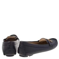 CH Carolina Herrera Black Leather Logo Charm Detail Slip On Loafers Size 39
