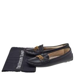 CH Carolina Herrera Black Leather Logo Charm Detail Slip On Loafers Size 39