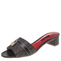 CH Carolina Herrera Brown Monogram Canvas And Leather Traveller Locked Slide Sandals Size 38