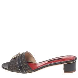 CH Carolina Herrera Brown Monogram Canvas And Leather Traveller Locked Slide Sandals Size 38