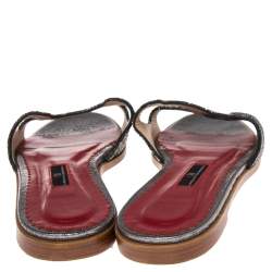 Pre Owned Carolina Herrera Multicolor Crystal Embellished CH Insignia Cutout Slide Flats Size 38