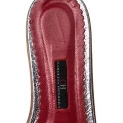 Pre Owned Carolina Herrera Multicolor Crystal Embellished CH Insignia Cutout Slide Flats Size 38