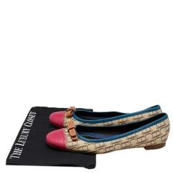 Pre Owned Carolina Herrera Multicolor Monogram Canvas And Leather Cap Toe Bow Ballet Flats Size 38