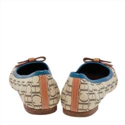 Pre Owned Carolina Herrera Multicolor Monogram Canvas And Leather Cap Toe Bow Ballet Flats Size 38