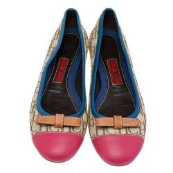 Pre Owned Carolina Herrera Multicolor Monogram Canvas And Leather Cap Toe Bow Ballet Flats Size 38