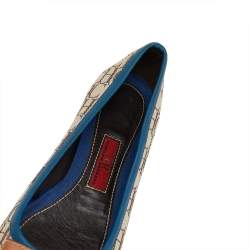 Pre Owned Carolina Herrera Multicolor Monogram Canvas And Leather Cap Toe Bow Ballet Flats Size 38