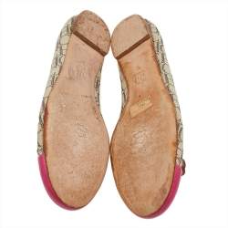Pre Owned Carolina Herrera Multicolor Monogram Canvas And Leather Cap Toe Bow Ballet Flats Size 38