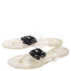 Carolina Herrera Black/Transparent Jelly Camellia Thong Sandals Size 39