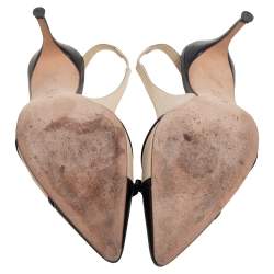 Carolina Herrera Beige/Black Leather Bow Pointed Toe Slingback Pumps Size 39