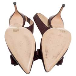 Pre Owned Carolina Herrera Burgundy Leather Bow Detail Slingback Sandals Size 38