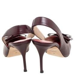 Pre Owned Carolina Herrera Burgundy Leather Bow Detail Slingback Sandals Size 38