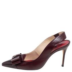 Pre Owned Carolina Herrera Burgundy Leather Bow Detail Slingback Sandals Size 38