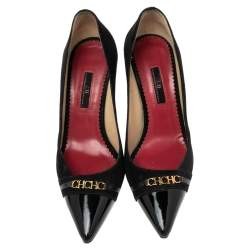 Carolina Herrera Black Suede And Patent Leather Cap Pointed Toe Pumps Size 40