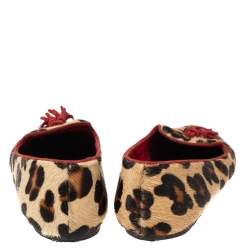 Pre Owned Carolina Herrera Beige/Brown Leopard Print Pony Hair Smoking Flats Size 40