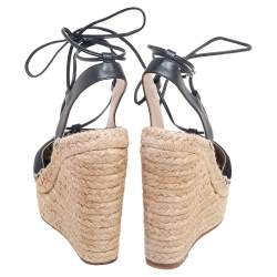 Pre Owned Carolina Herrera Black Suede And Leather Criss Cross Wedge Espadrille Ankle Strap Sandals Size 40