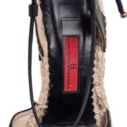 Pre Owned Carolina Herrera Black Suede And Leather Criss Cross Wedge Espadrille Ankle Strap Sandals Size 40