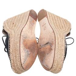 Pre Owned Carolina Herrera Black Suede And Leather Criss Cross Wedge Espadrille Ankle Strap Sandals Size 40