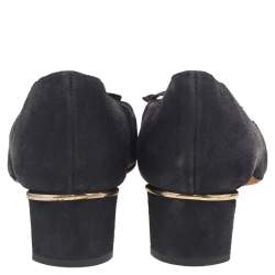 Pre Owned Carolina Herrera Black Nubuck Leather Bow Pumps Size 39