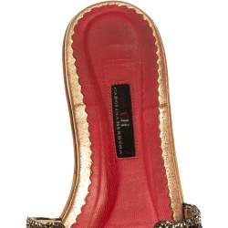 Pre Owned Carolina Herrera Multicolor Crystal Embellished CH Insignia Cutout Slide Flats Size 39